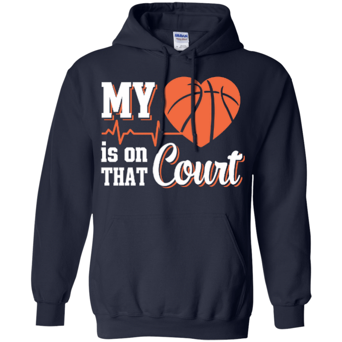 My Heart Is On That Court Basketball-T-Shirt & Hoodie-Pullover Hoodie-Navy