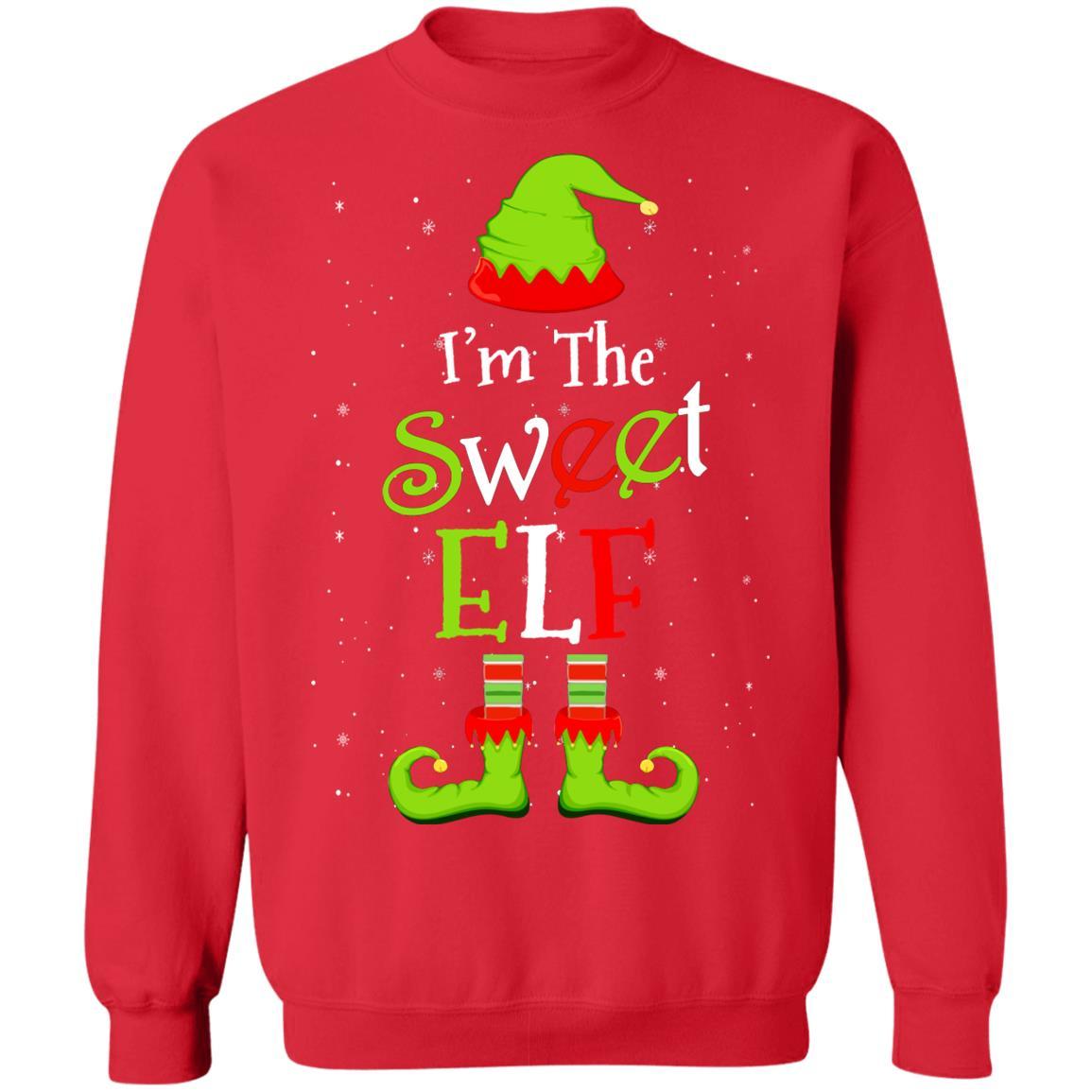 I'm The Sweet Elf Family Matching Funny Christmas Group Gift-T-Shirt & Sweatshirt-Crewneck Sweatshirt-Red