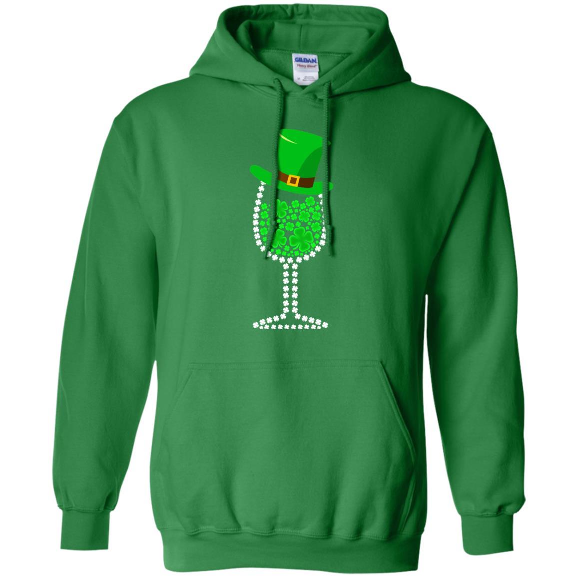 Shamrock Wine Glass Top Hat St Patrick's Day Gift-T-Shirt & Hoodie-Pullover Hoodie-Irish Green