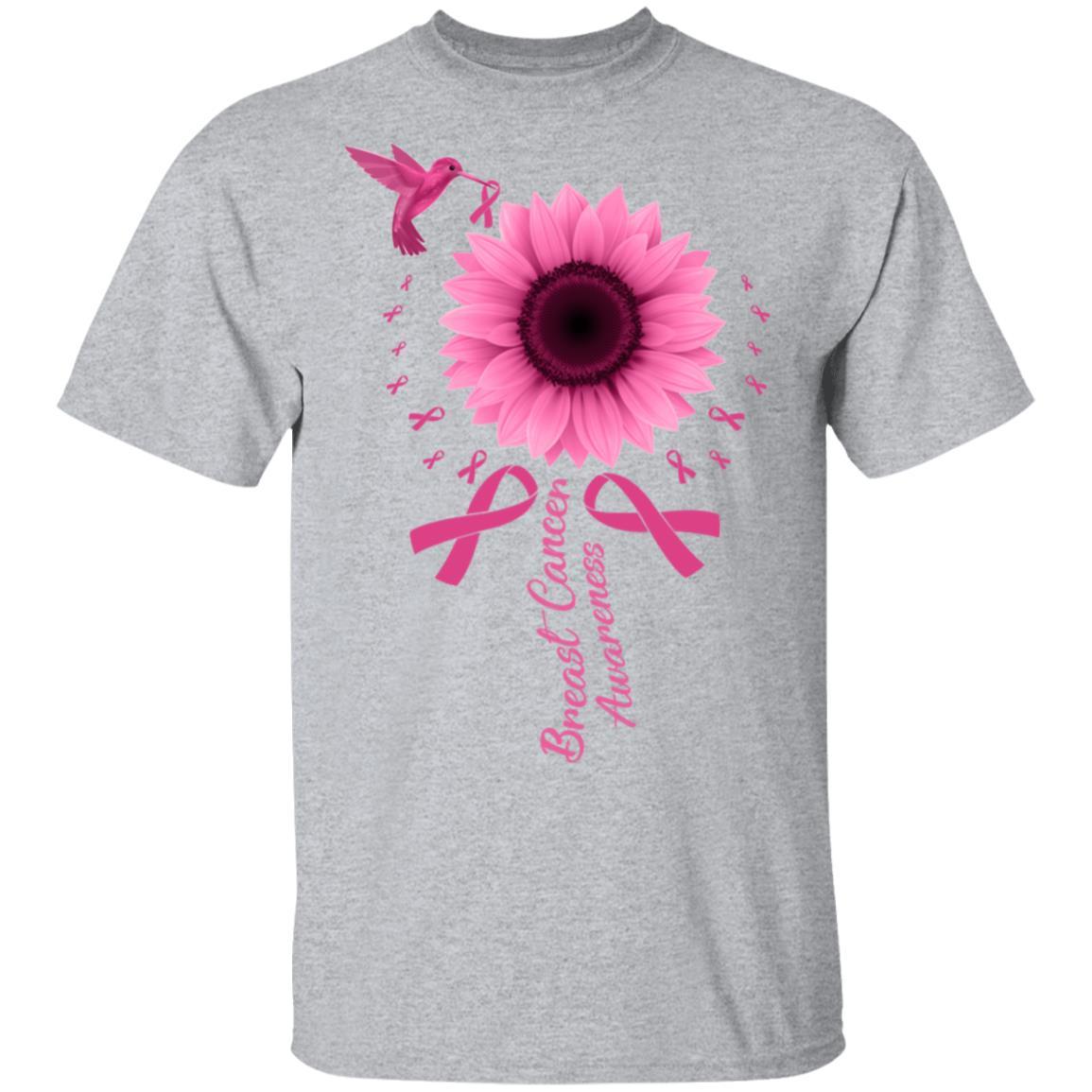 Hummingbird Sunflower Pink Ribbon Breast Cancer Awareness-T-Shirt & Hoodie-Classic T-Shirt-Sport Grey