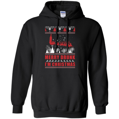 Merry Drunk I'm Christmas-T-Shirt & Hoodie-Pullover Hoodie-Black