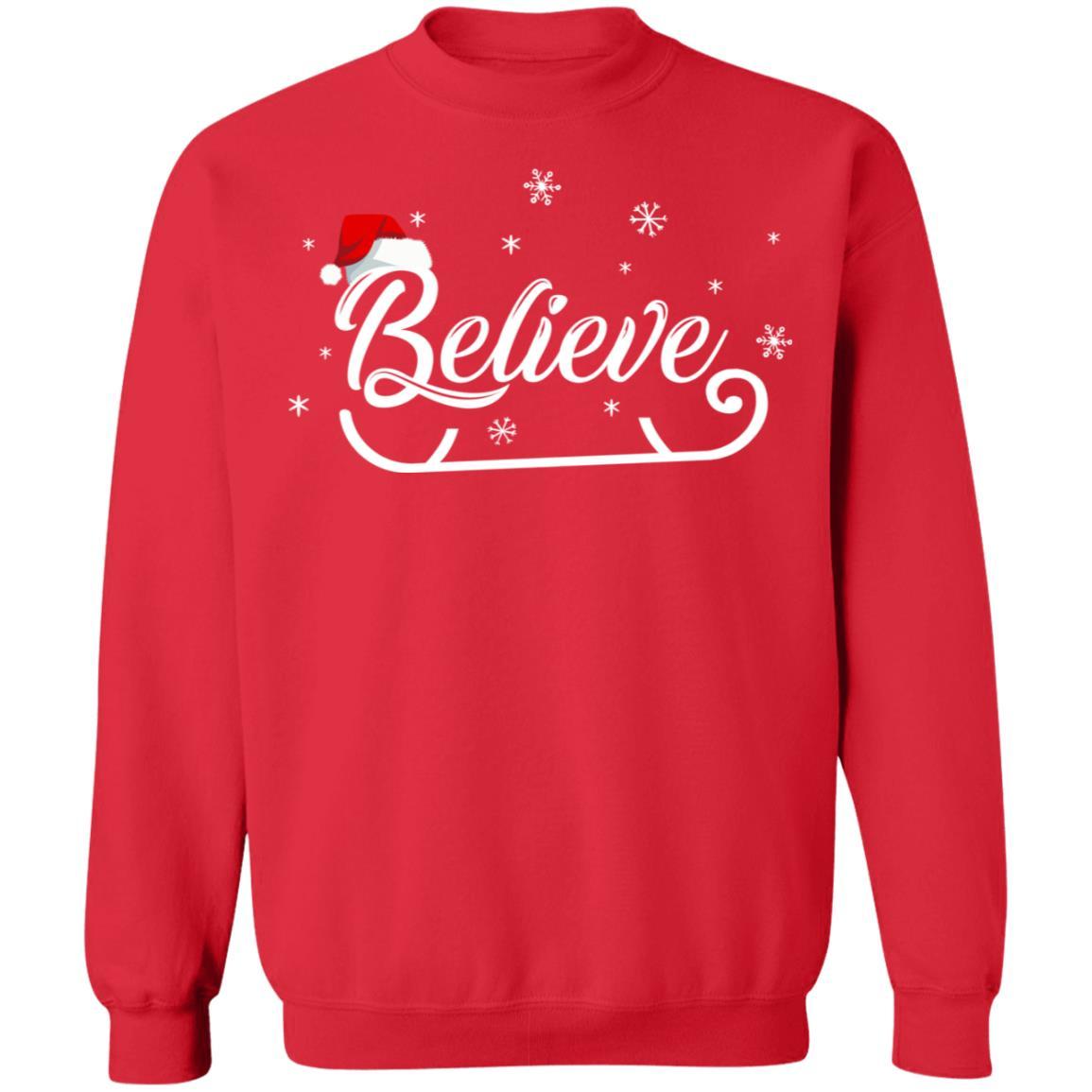Christmas Santa Believe Xmas Christmas Holiday Funny Gift-T-Shirt & Sweatshirt-Crewneck Sweatshirt-Red