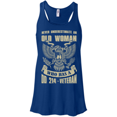 Never Underestimate An Old Woman Who Has A DD-214 Veteran-T-Shirt & Hoodie-Women's Flowy Racerback Tank-True Royal
