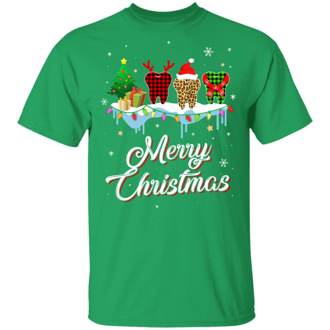 Merry Christmas Dental Assistant Tooth Red Plaid Xmas Gift-T-Shirt & Sweatshirt-Classic T-Shirt-Irish Green