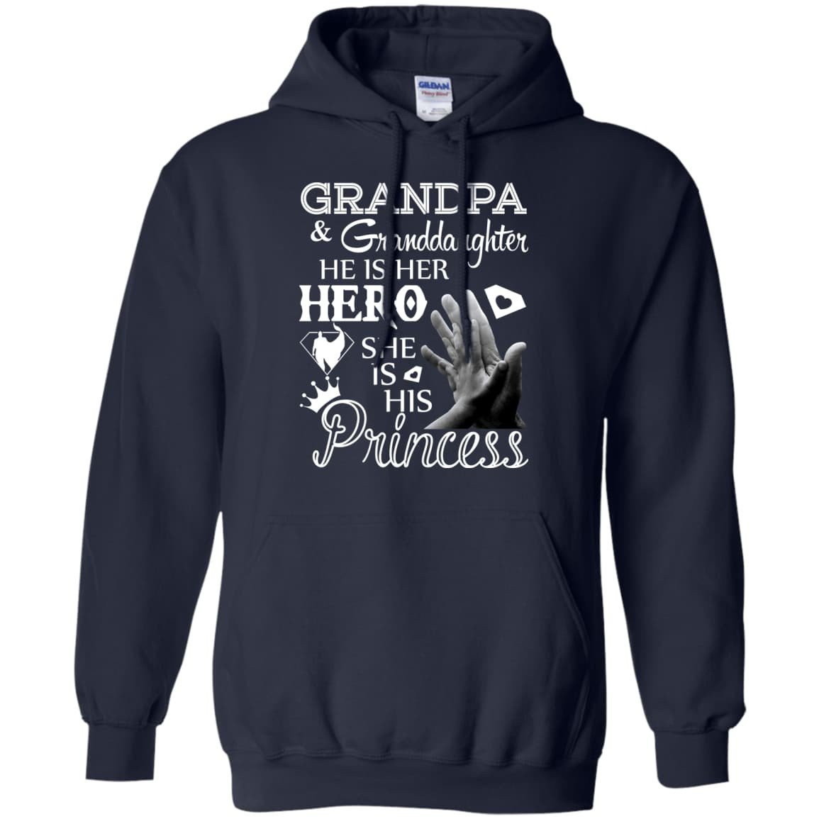 Grandpa & Granddaughter He Is Her Hero-T-Shirt & Hoodie-Pullover Hoodie-Navy