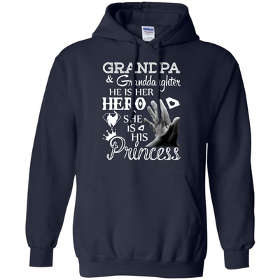 Grandpa & Granddaughter He Is Her Hero-T-Shirt & Hoodie-Pullover Hoodie-Navy