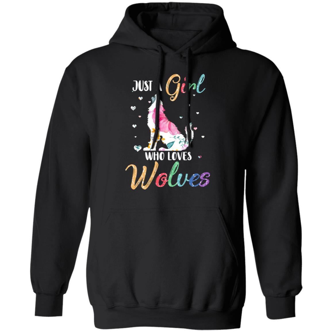 Just A Girl Who Loves Wolves Cute Wolve Lover-T-Shirt & Hoodie-Pullover Hoodie-Black