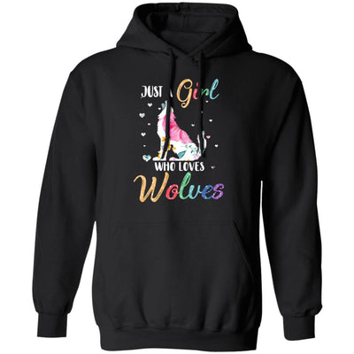 Just A Girl Who Loves Wolves Cute Wolve Lover-T-Shirt & Hoodie-Pullover Hoodie-Black