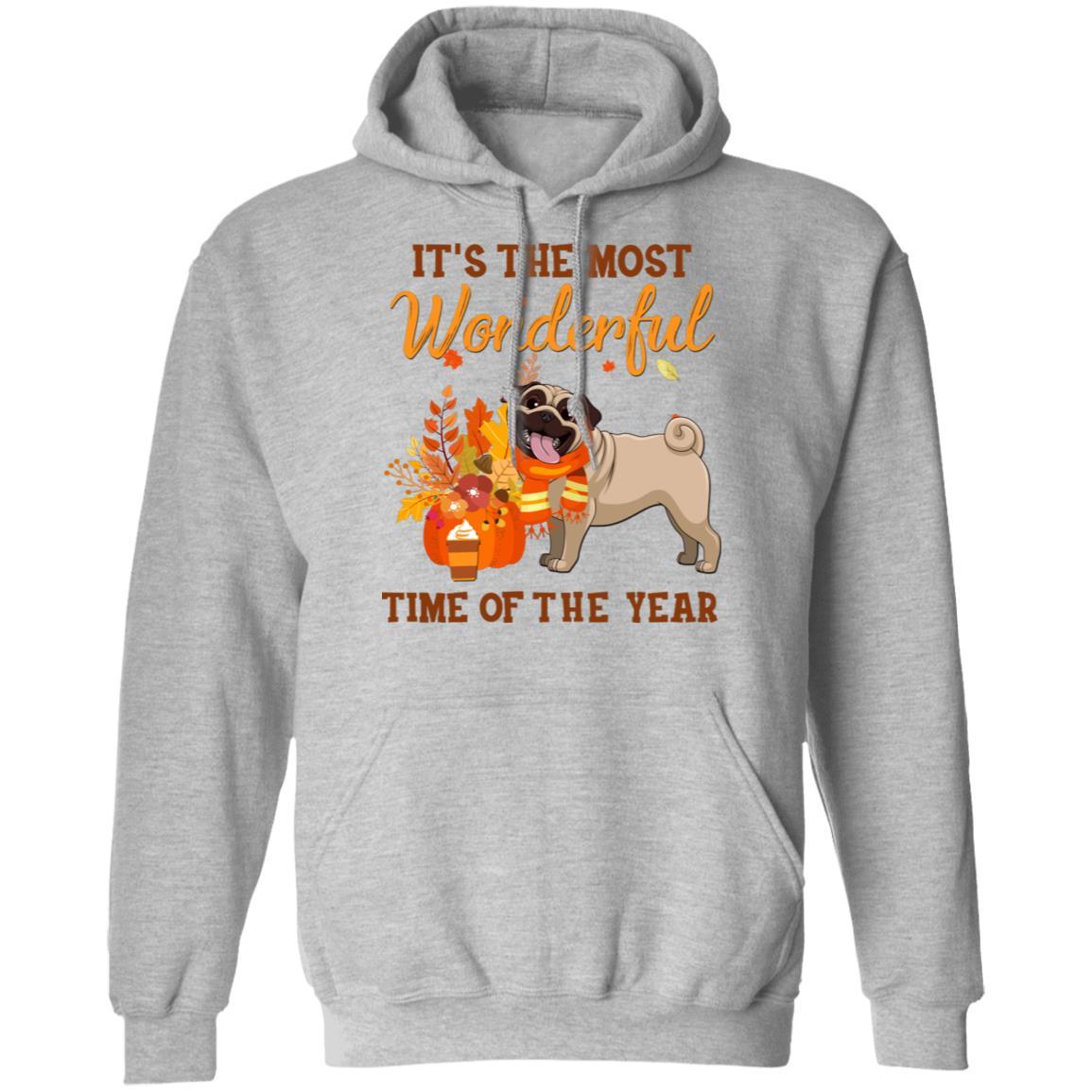 Pug Autumn It's The Most Wonderful Time Of The Year-T-Shirt & Hoodie-Pullover Hoodie-Sport Grey