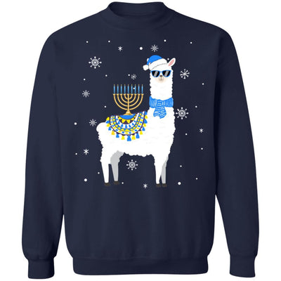 Menorah Hanukkah Llama Cute Alpaca Chanukah Gift-T-Shirt & Sweatshirt-Crewneck Sweatshirt-Navy