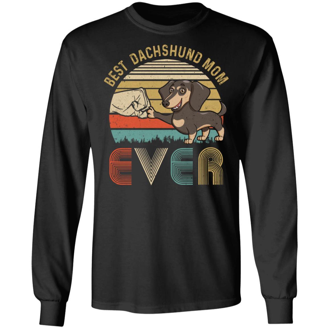 Vintage Best Dachshund Mom Ever Bump Fit Funny Mom Gifts-T-Shirt & Hoodie-Long Sleeve T-Shirt-Black