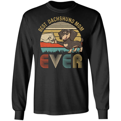 Vintage Best Dachshund Mom Ever Bump Fit Funny Mom Gifts-T-Shirt & Hoodie-Long Sleeve T-Shirt-Black