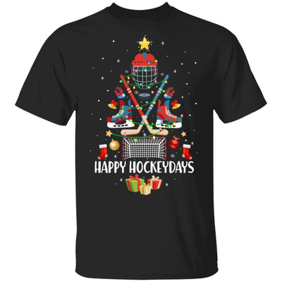 Happy Hockeydays Ice Hockey Christmas Tree Funny Xmas Gift-T-Shirt & Sweatshirt-Classic T-Shirt-Black