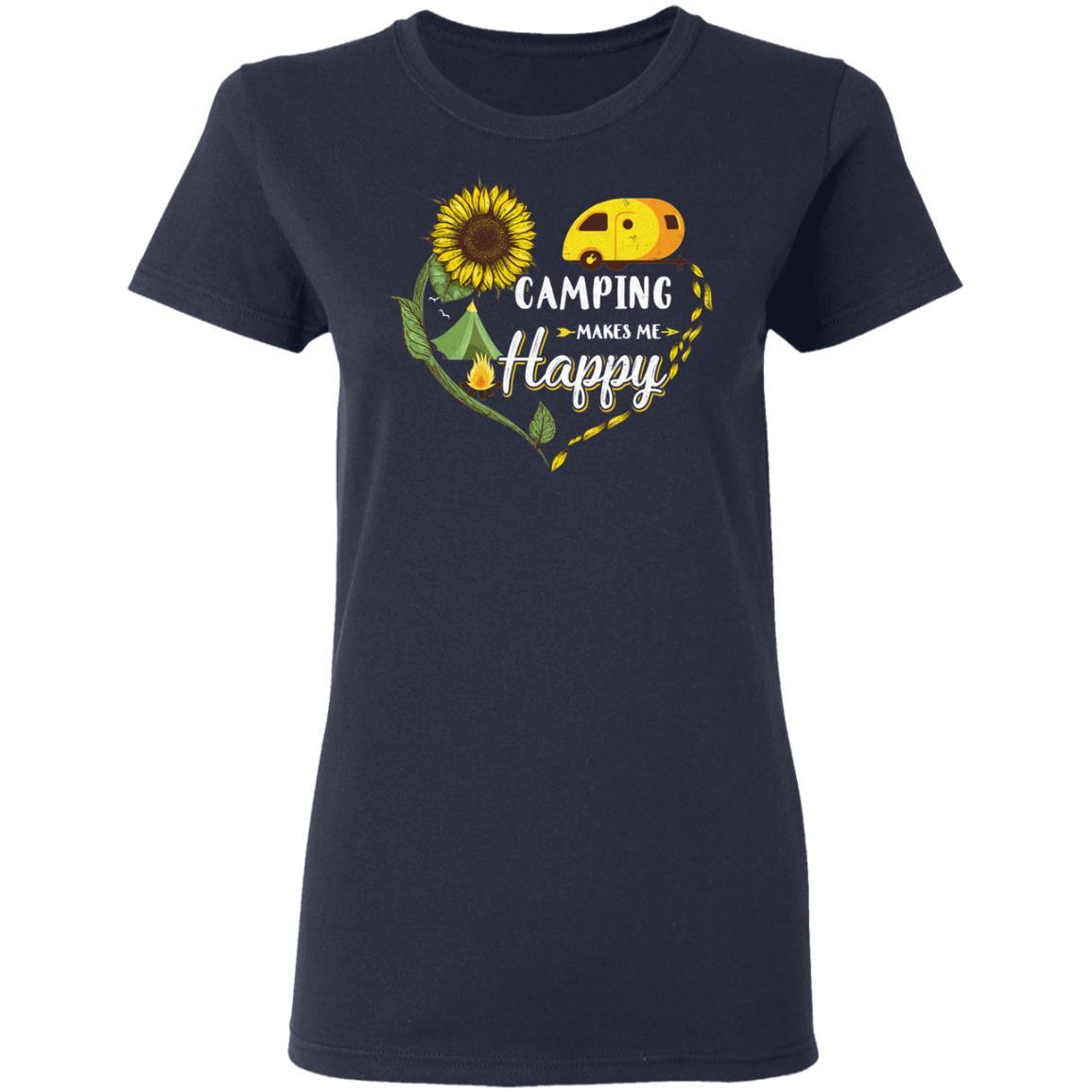Camping Makes Me Happy Funny Sunflower Camping Lover-T-Shirt & Hoodie-Women's T-Shirt-Navy