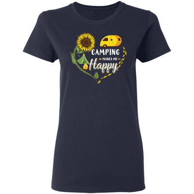 Camping Makes Me Happy Funny Sunflower Camping Lover-T-Shirt & Hoodie-Women's T-Shirt-Navy