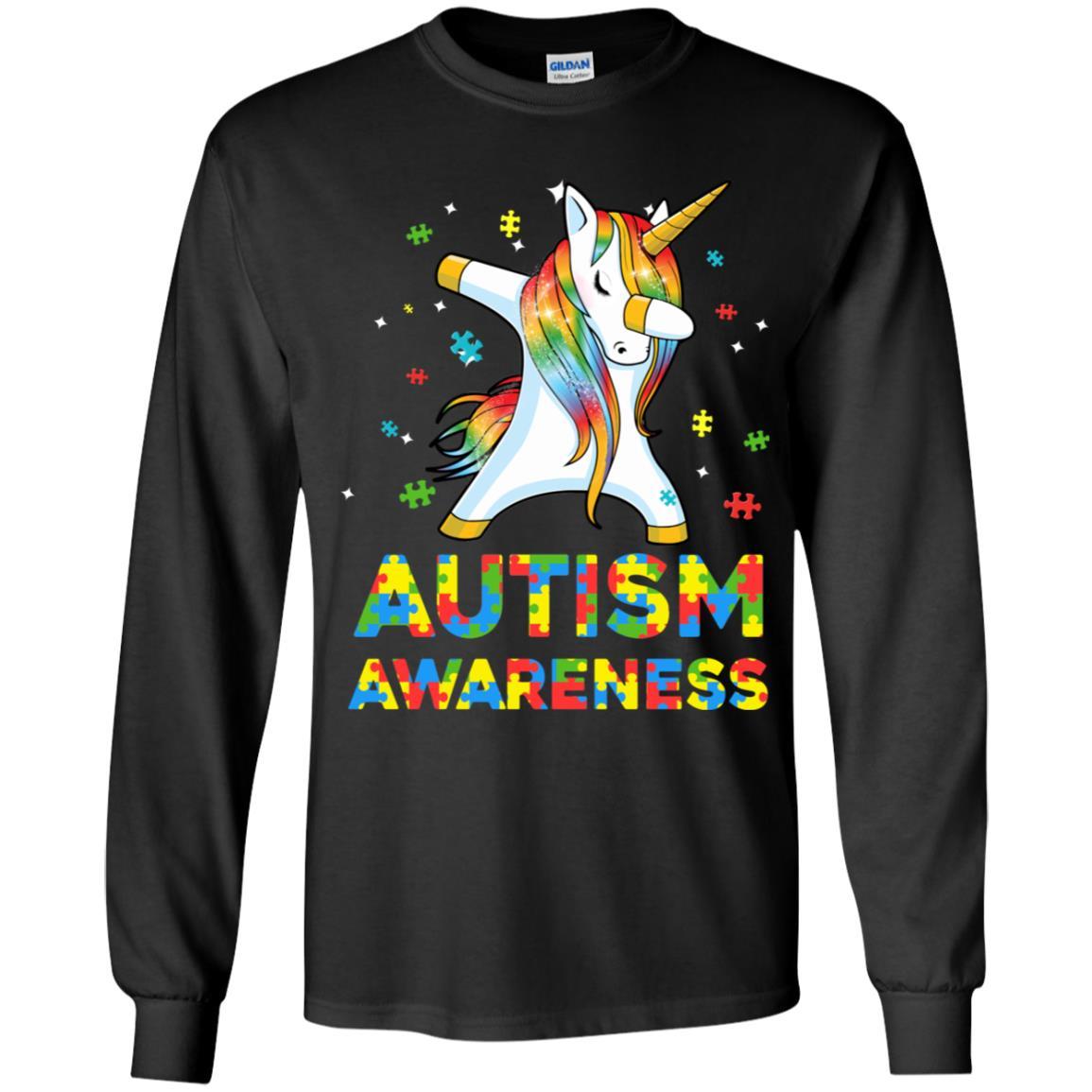 Dabbing Unicorn Puzzle Autism Awareness For Girls Youth-Youth Shirt-Youth Long Sleeve T-Shirt-Black