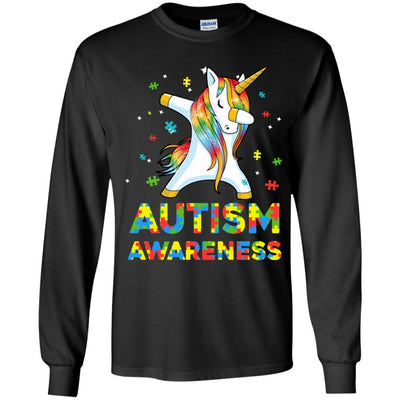 Dabbing Unicorn Puzzle Autism Awareness For Girls Youth-Youth Shirt-Youth Long Sleeve T-Shirt-Black