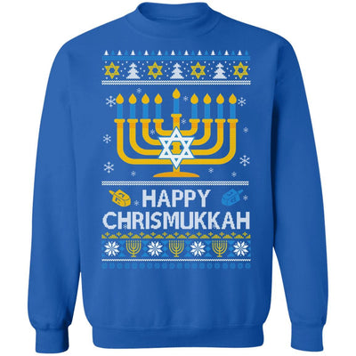 Happy Chrismukkah Xmas Hanukkah Ugly Christmas Sweater-T-Shirt & Sweatshirt-Crewneck Sweatshirt-Royal