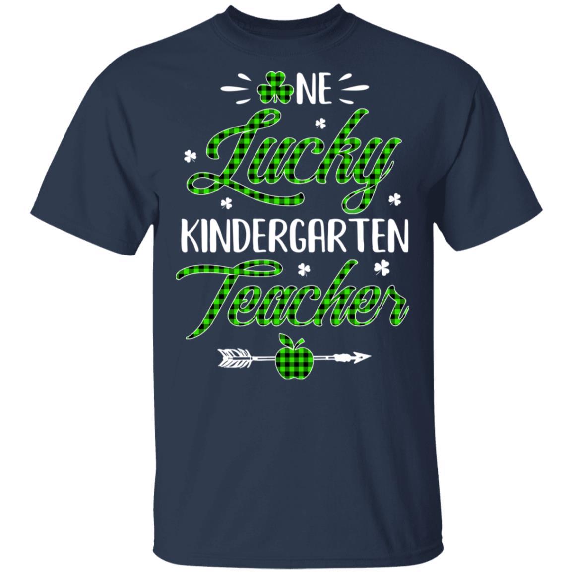 One Lucky Kindergarten Teacher St Patricks Day Irish Gift-T-Shirt & Hoodie-Classic T-Shirt-Navy