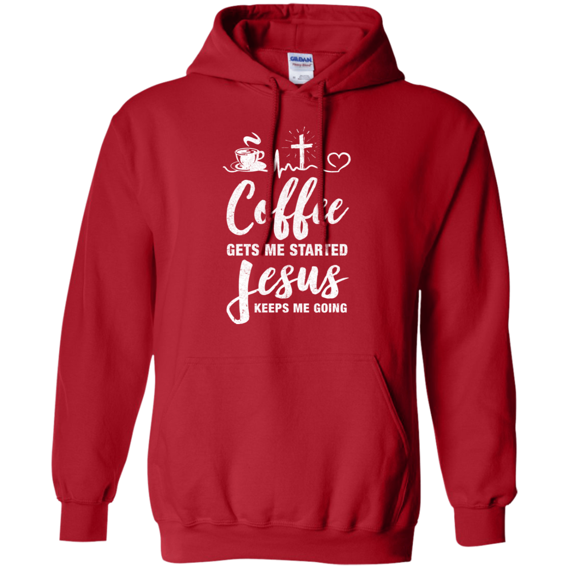 Coffee Gets Me Started Jesus Keeps Me Going-T-Shirt & Hoodie-Pullover Hoodie-Red