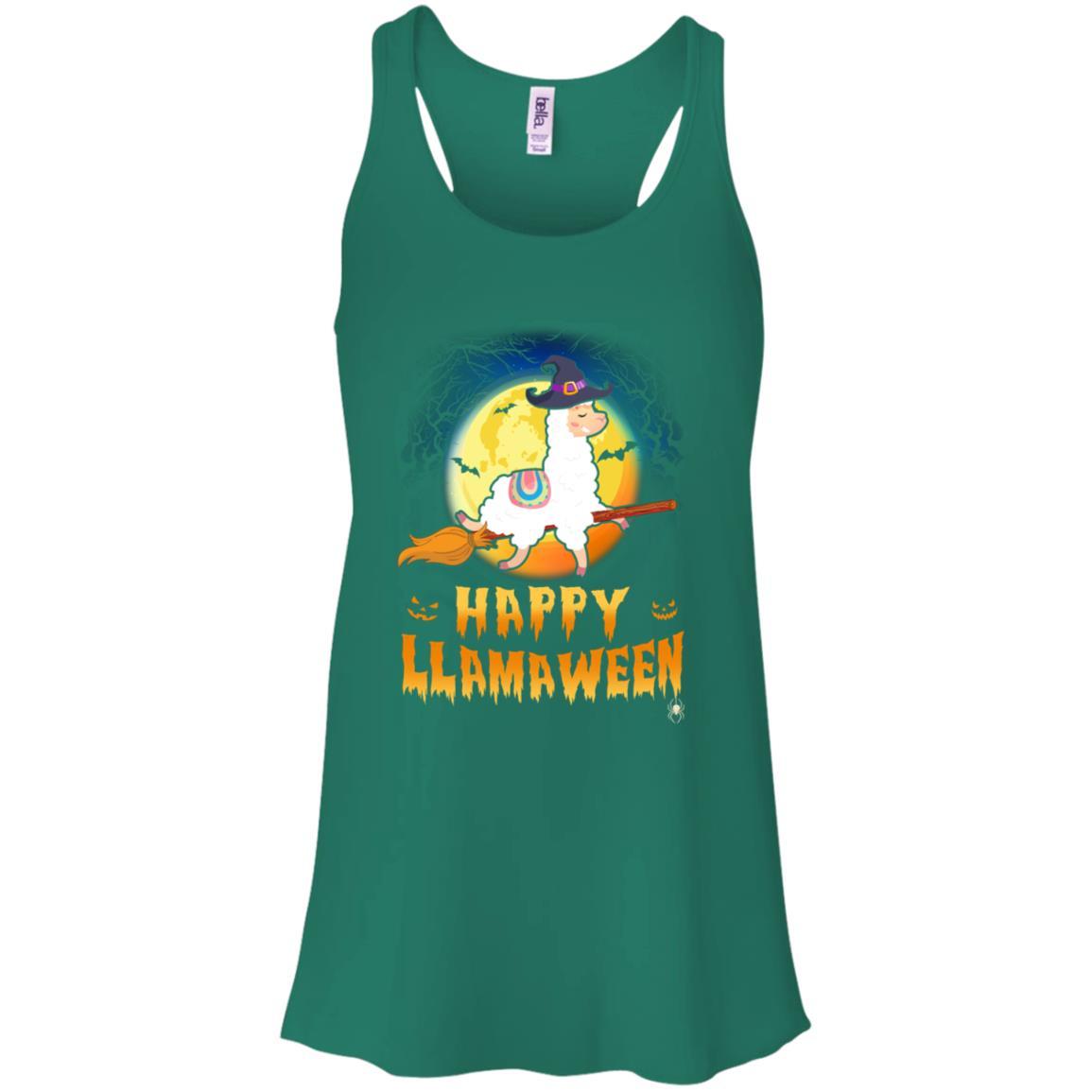 Happy Llamaween Halloween Llama Witch Costume-T-Shirt & Tank Top-Women's Flowy Racerback Tank-Kelly Green