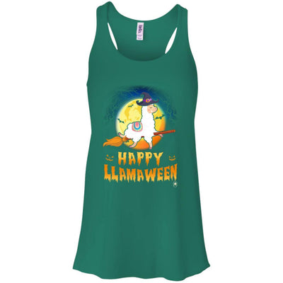 Happy Llamaween Halloween Llama Witch Costume-T-Shirt & Tank Top-Women's Flowy Racerback Tank-Kelly Green
