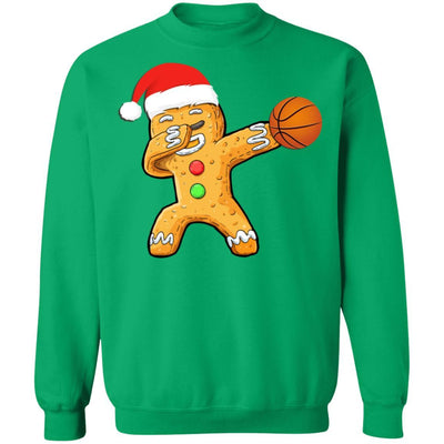 Dabbing Gingerbread Santa Basketball Christmas Pajama Gifts-T-Shirt & Sweatshirt-Crewneck Sweatshirt-Irish Green