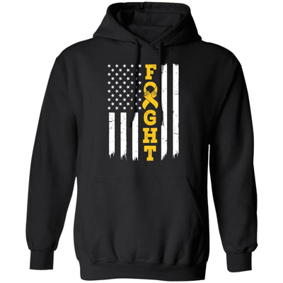 Childhood Cancer Awareness American Flag Distressed-T-Shirt & Hoodie-Pullover Hoodie-Black