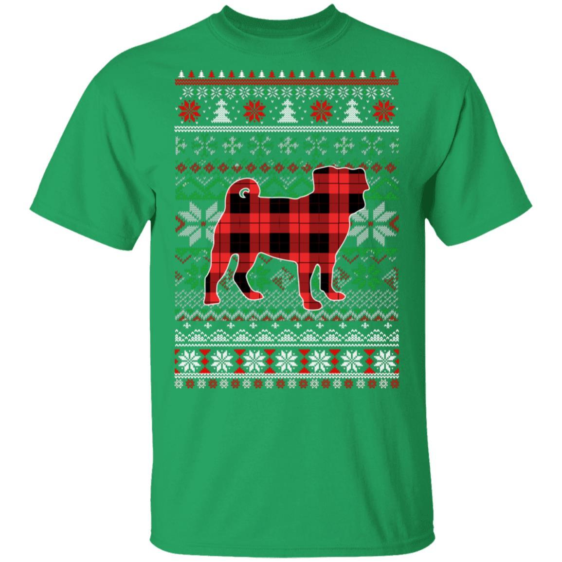 Pug Red Plaid Ugly Christmas Sweater Funny Gifts-T-Shirt & Sweatshirt-Classic T-Shirt-Irish Green