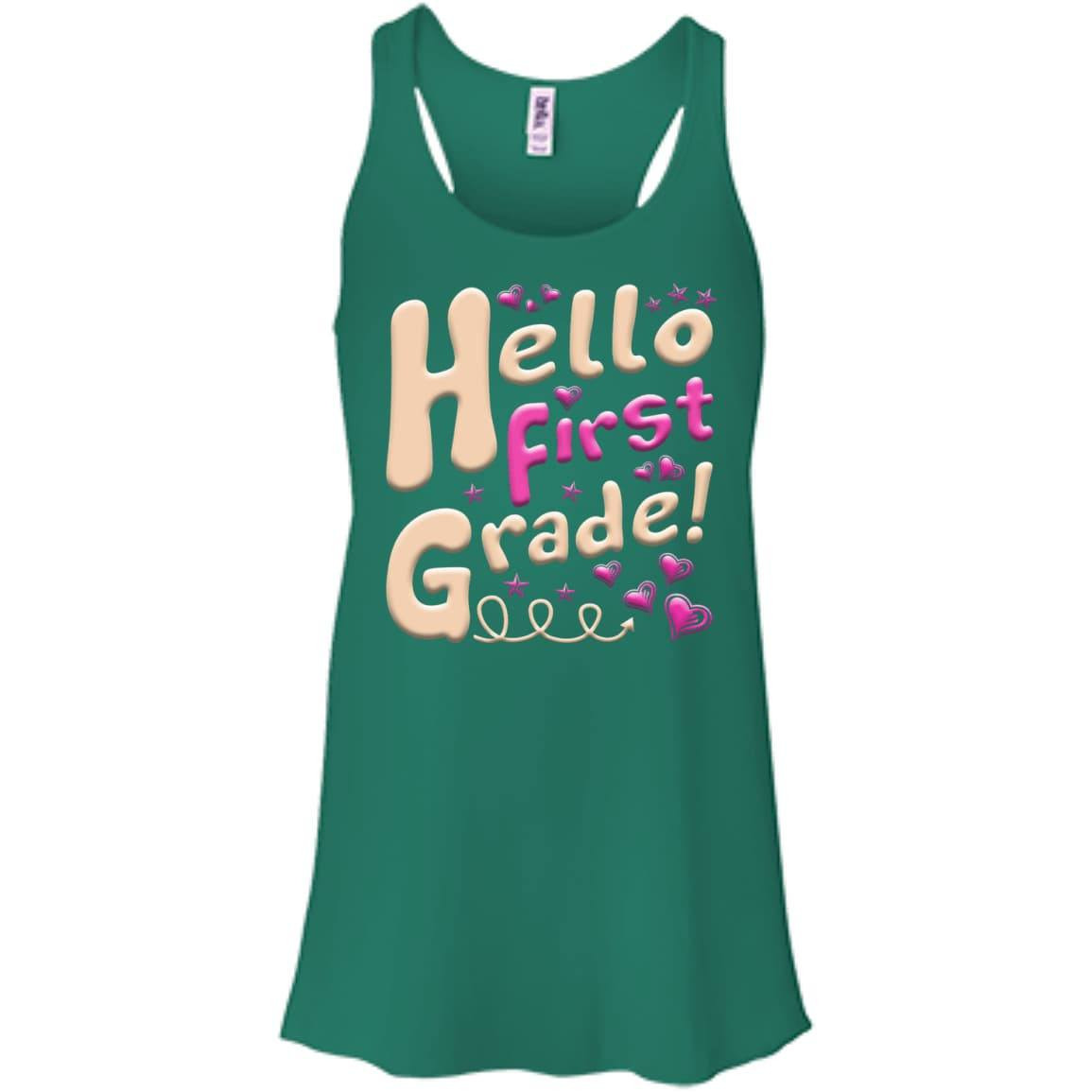 Hello First Grade First Day Of School-T-Shirt & Hoodie-Women's Flowy Racerback Tank-Kelly