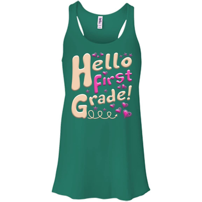 Hello First Grade First Day Of School-T-Shirt & Hoodie-Women's Flowy Racerback Tank-Kelly