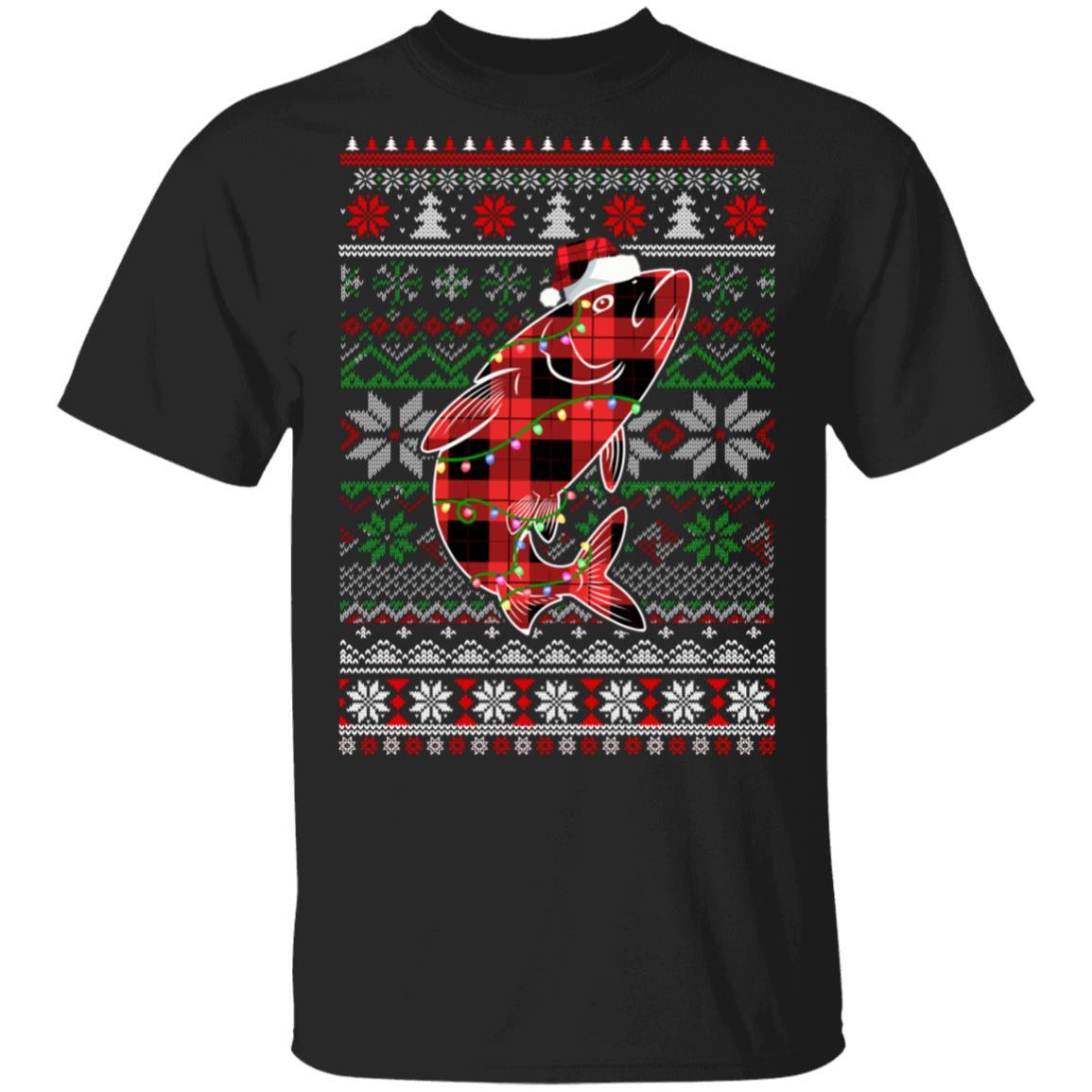 Red Plaid Buffalo Fish Pajamas Family Christmas Sweater-T-Shirt & Sweatshirt-Classic T-Shirt-Black