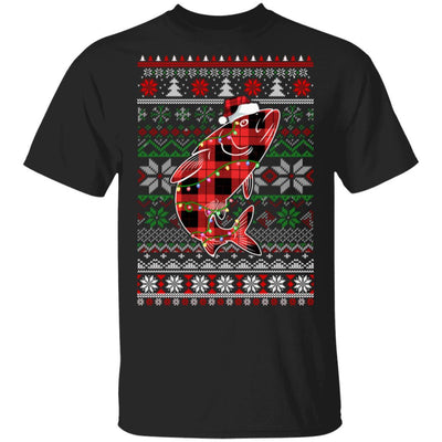 Red Plaid Buffalo Fish Pajamas Family Christmas Sweater-T-Shirt & Sweatshirt-Classic T-Shirt-Black