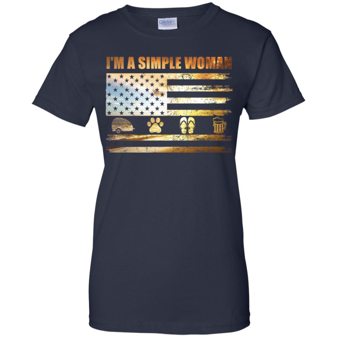 I'm A Simple Woman Love Camping Dog Flip Flop And Beer-T-Shirt & Tank Top-Women's T-Shirt-Navy