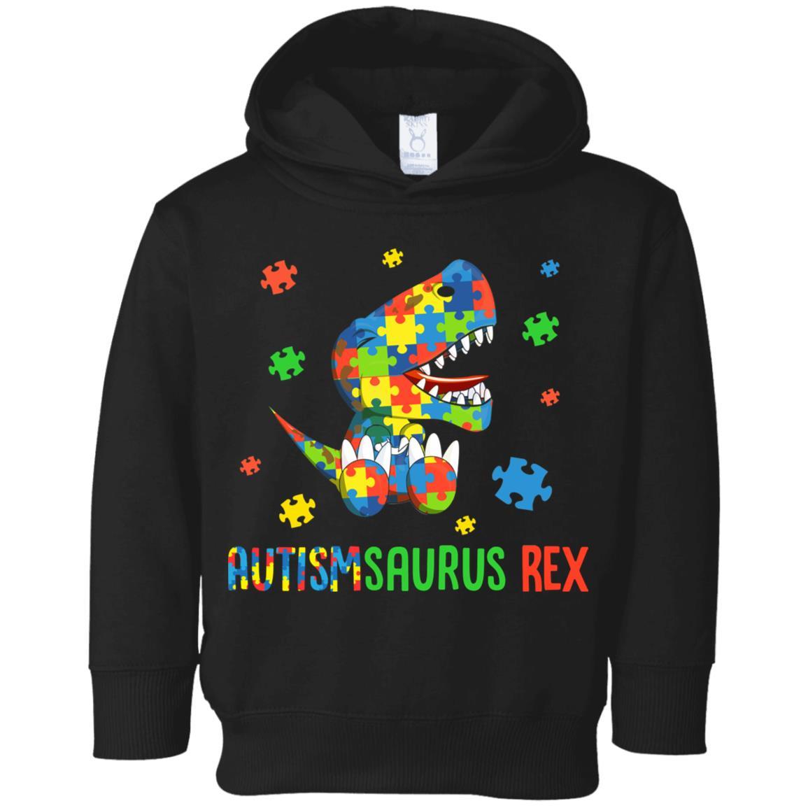 Autismsaurus Rex Autism Dinosaur T-Rex For Kids Youth-Youth Shirt-Toddler Fleece Hoodie-Black