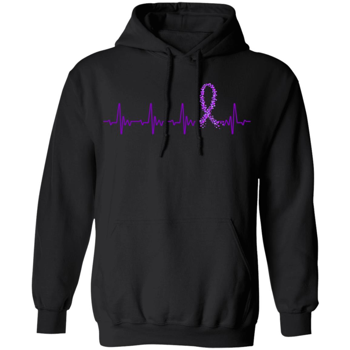Alzheimer's Lupus Awareness Purple Ribbon Heartbeat-T-Shirt & Hoodie-Pullover Hoodie-Black