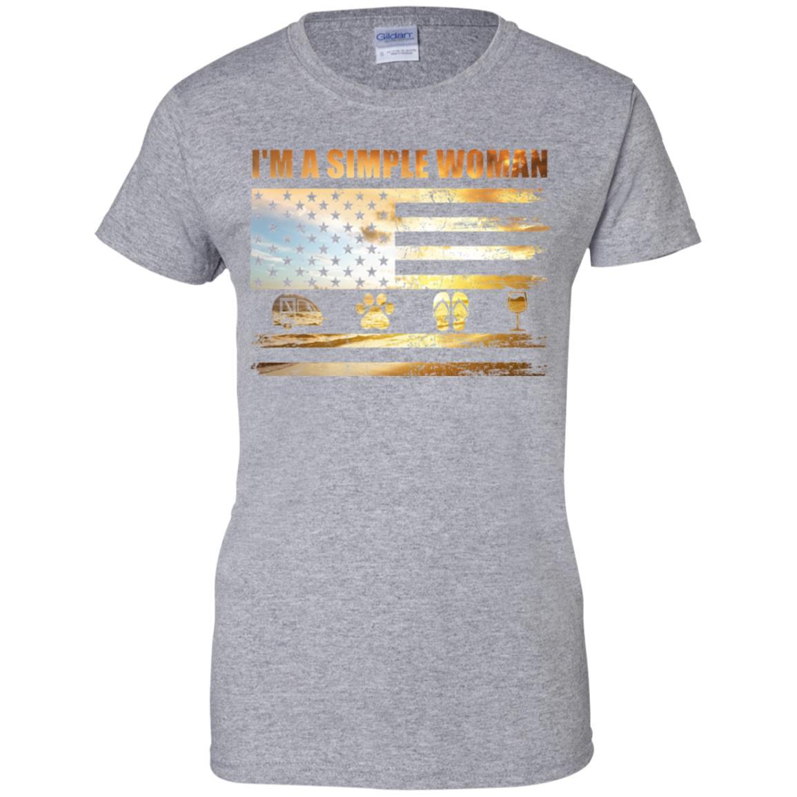 I'm A Simple Woman Love Camping Dog Flip Flop And Wine-T-Shirt & Tank Top-Women's T-Shirt-Sport Grey