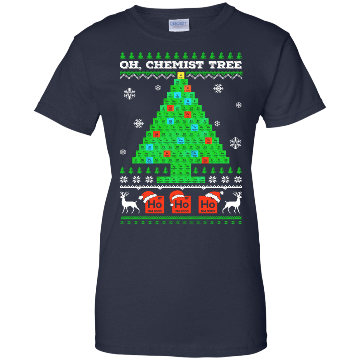 Oh Chemistry Tree Science Christmas Ugly Sweater-T-Shirt & Hoodie-Women's T-Shirt-Navy