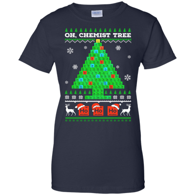 Oh Chemistry Tree Science Christmas Ugly Sweater-T-Shirt & Hoodie-Women's T-Shirt-Navy