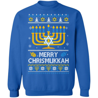 Merry Chrismukkah Xmas Hanukkah Ugly Christmas Sweater-T-Shirt & Sweatshirt-Crewneck Sweatshirt-Royal