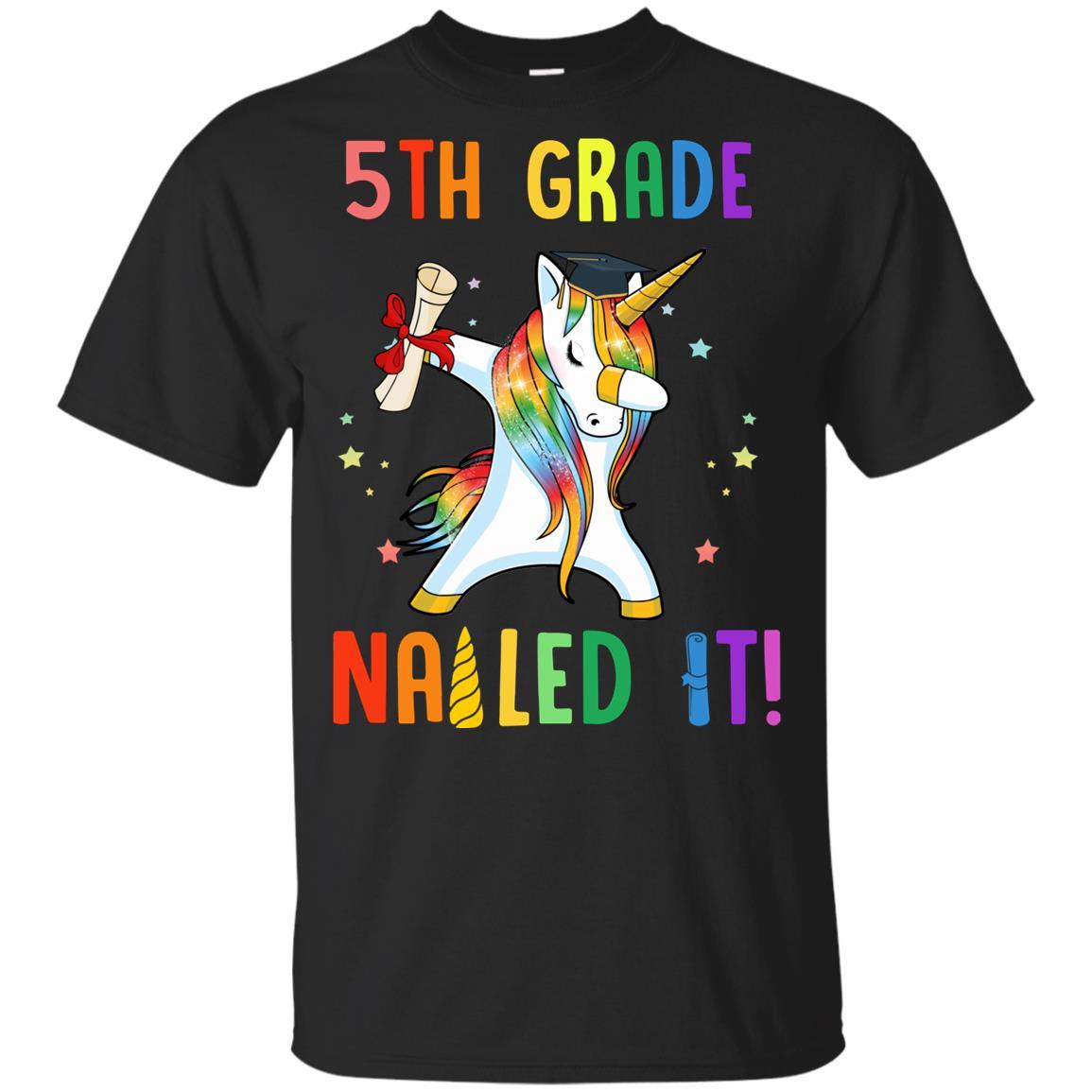 Dabbing 5th Grade Unicorn Nailed It Graduation Class Of 2021 Youth-Youth Shirt-Youth T-Shirt-Black