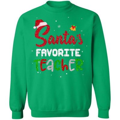 Santa's Favorite Teacher Santa Hat Christmas Gifts-T-Shirt & Sweatshirt-Crewneck Sweatshirt-Irish Green