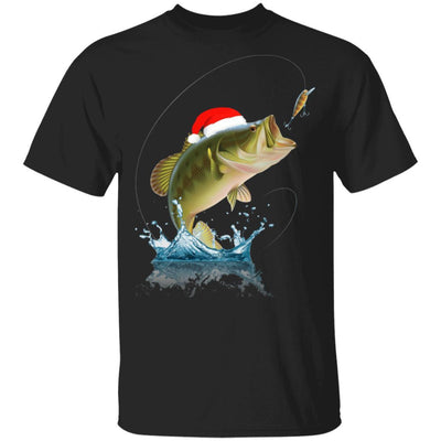 Funny Bass Fishing Santa Hat Christmas Pajama Fisherman Gift-T-Shirt & Sweatshirt-Classic T-Shirt-Black
