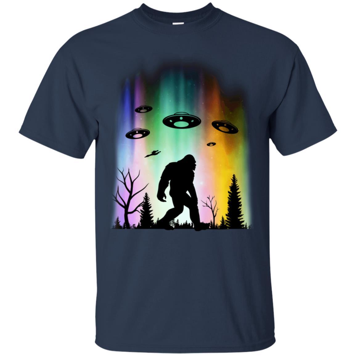 Bigfoot UFO Abduction Northern Lights Believing Gifts-T-Shirt & Hoodie-Classic T-Shirt-Navy