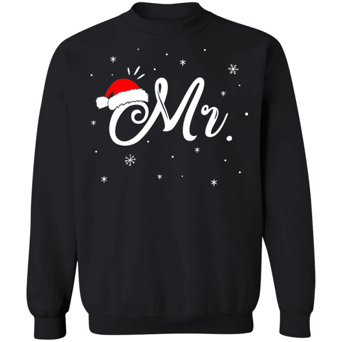 Funny Christmas Couple Matching Mr And Mrs Santa Hat Gift-T-Shirt & Sweatshirt-Crewneck Sweatshirt-Black