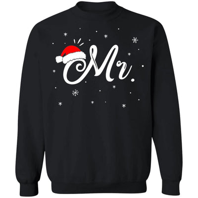 Funny Christmas Couple Matching Mr And Mrs Santa Hat Gift-T-Shirt & Sweatshirt-Crewneck Sweatshirt-Black