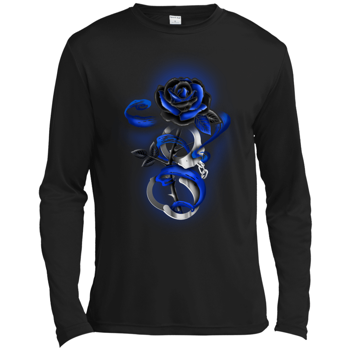 Rose tattoo Police Thin Blue Line-T-Shirt & Hoodie-Long Sleeve T-Shirt-Black
