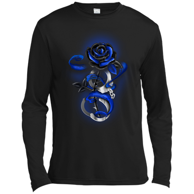 Rose tattoo Police Thin Blue Line-T-Shirt & Hoodie-Long Sleeve T-Shirt-Black