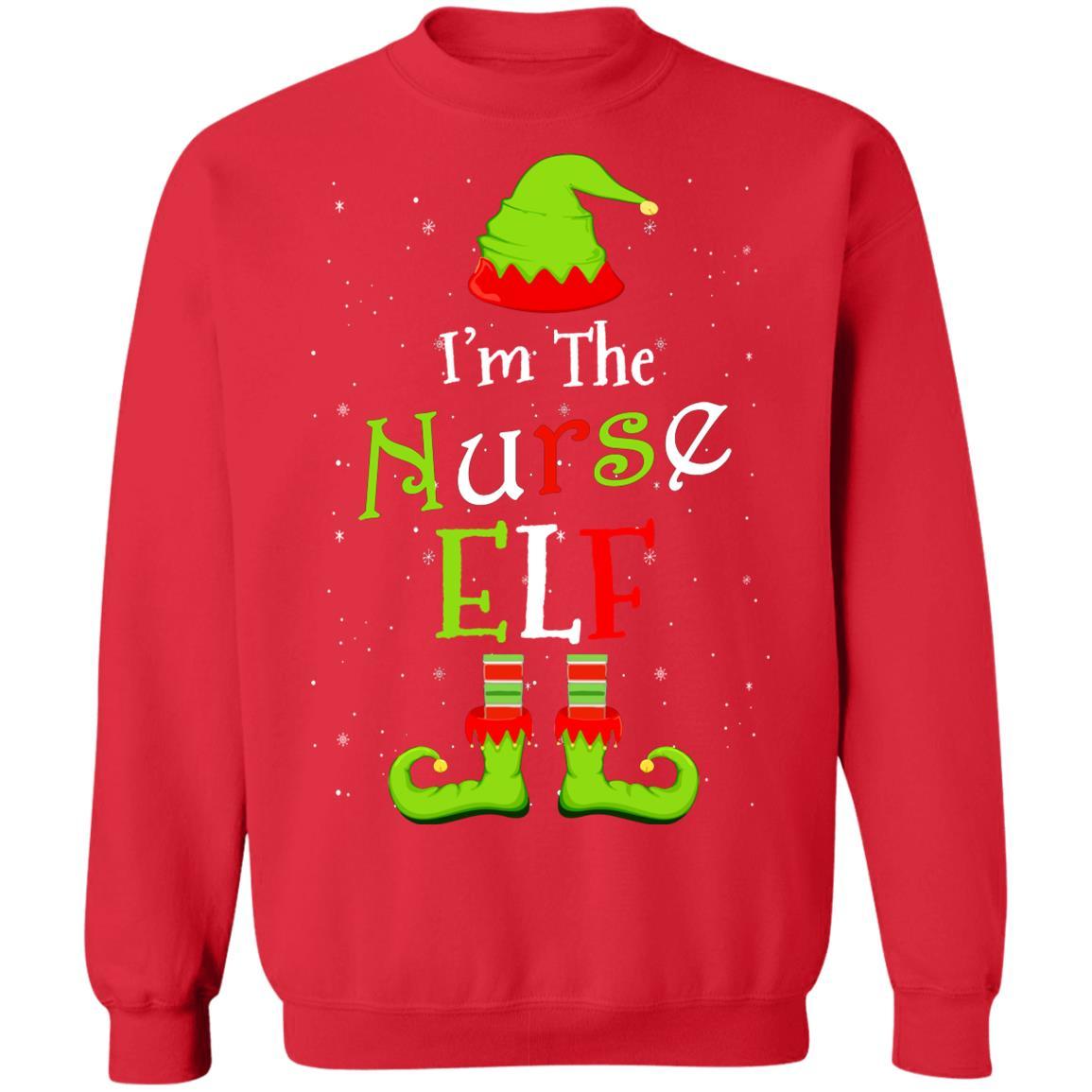 I'm The Nurse Elf Family Matching Funny Christmas Group Gift-T-Shirt & Sweatshirt-Crewneck Sweatshirt-Red