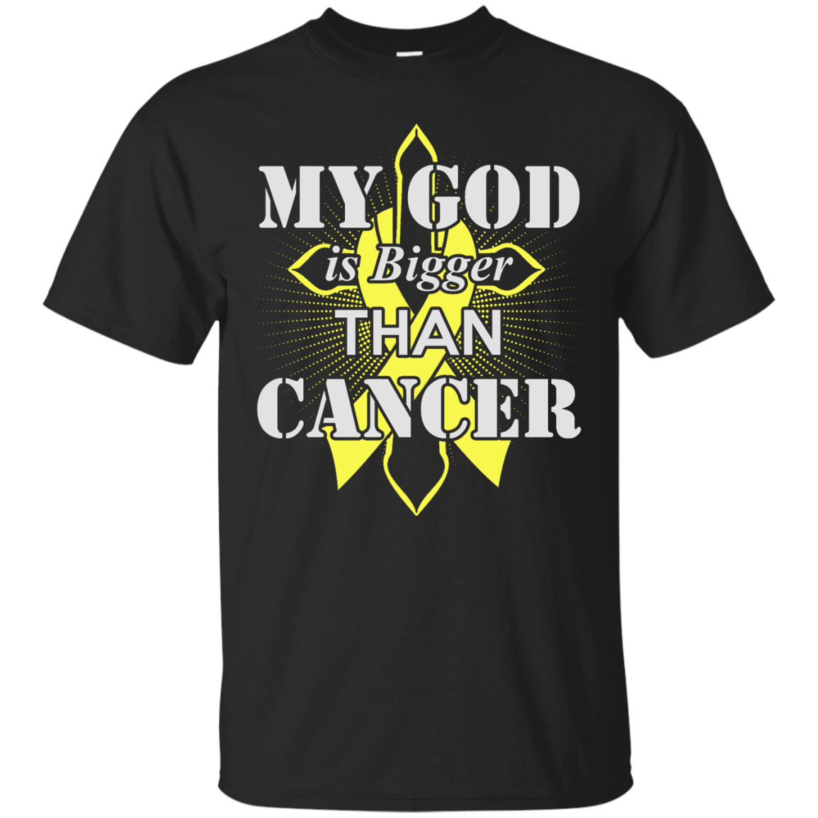 My God Is Bigger Than Cancer Yellow Awareness Ribbon-T-Shirt & Hoodie-Classic T-Shirt-Black